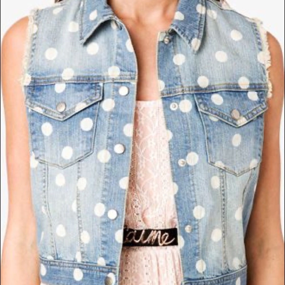 Light-Wash Denim Polka-Dot Vest
